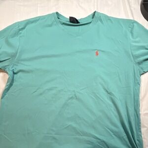 Polo Ralph Lauren Turquoise V-Neck T-Shirt Embroidered Logo Men XL